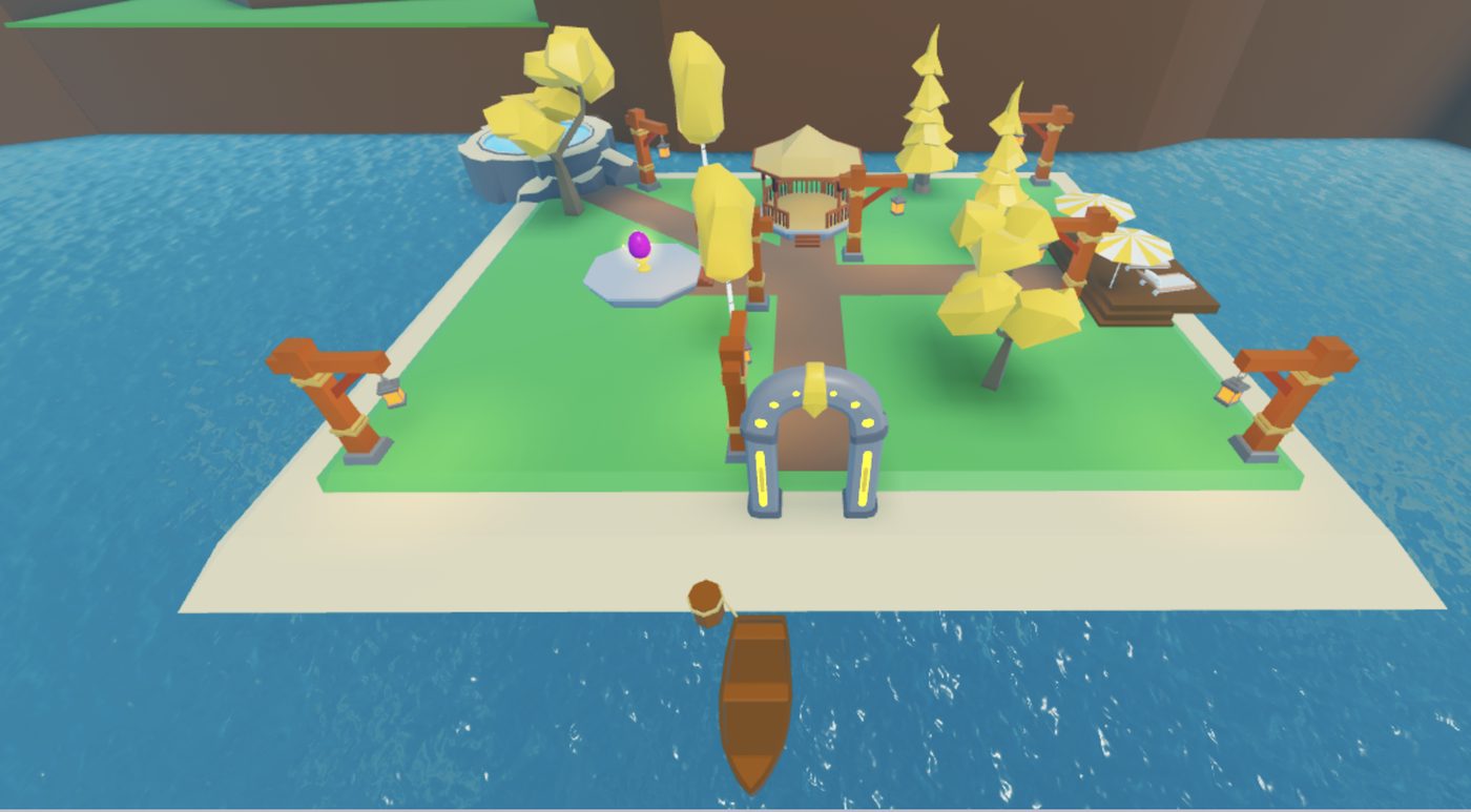 VIP Island, with its golden trees and gazebo